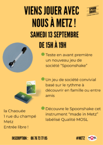 affiche d'invitation pour le jeu spoonshake le samedi 13 septembre